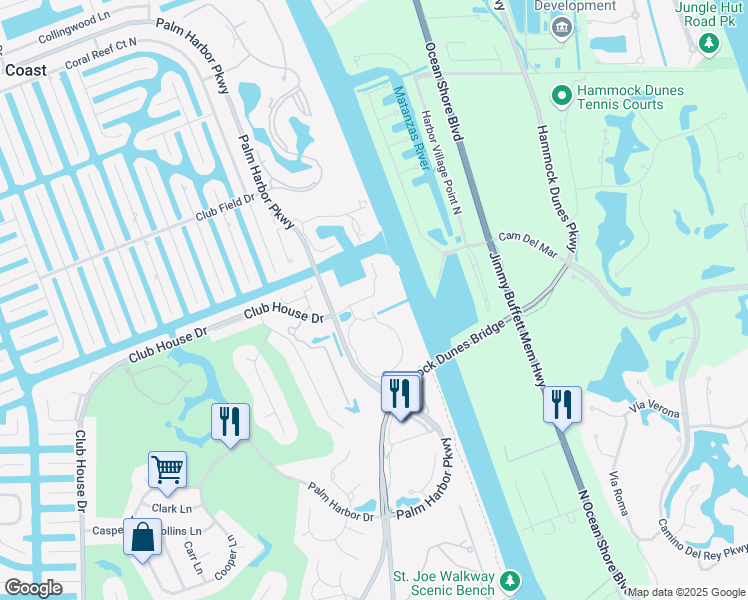 map of restaurants, bars, coffee shops, grocery stores, and more near 120 Palm Coast Resort Boulevard in Palm Coast