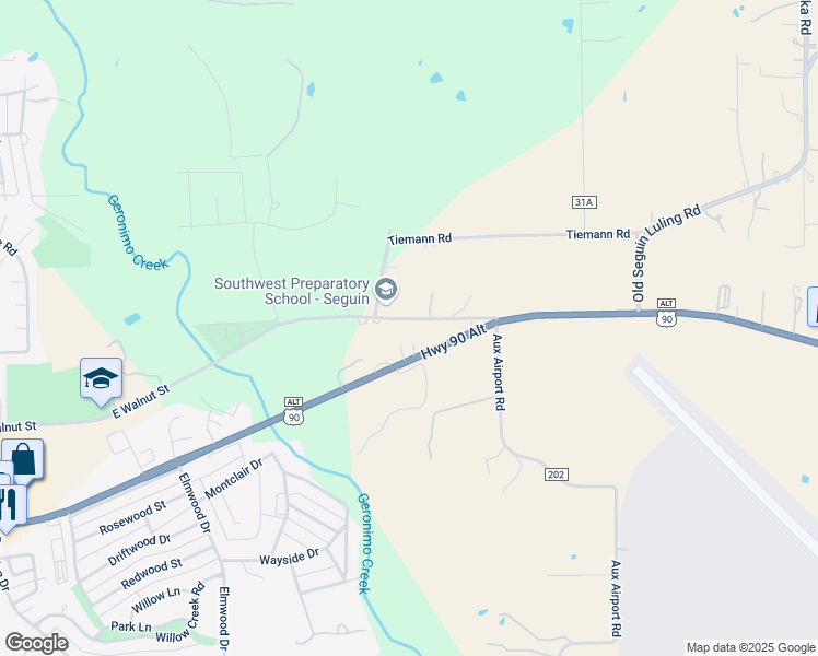 map of restaurants, bars, coffee shops, grocery stores, and more near 2411 East Walnut Street in Seguin
