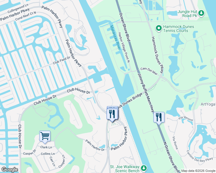map of restaurants, bars, coffee shops, grocery stores, and more near 144 Palm Coast Resort Boulevard in Palm Coast