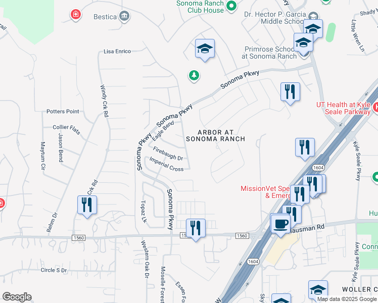 map of restaurants, bars, coffee shops, grocery stores, and more near 13928 Auberry Drive in Helotes