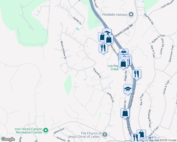 map of restaurants, bars, coffee shops, grocery stores, and more near 14243 Marin Hollow Drive in Helotes