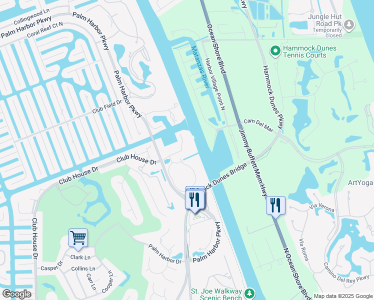 map of restaurants, bars, coffee shops, grocery stores, and more near 144 Palm Coast Resort Boulevard in Palm Coast