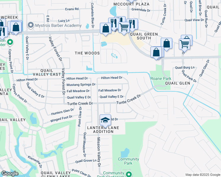 map of restaurants, bars, coffee shops, grocery stores, and more near 1903 Fall Meadow Drive in Missouri City