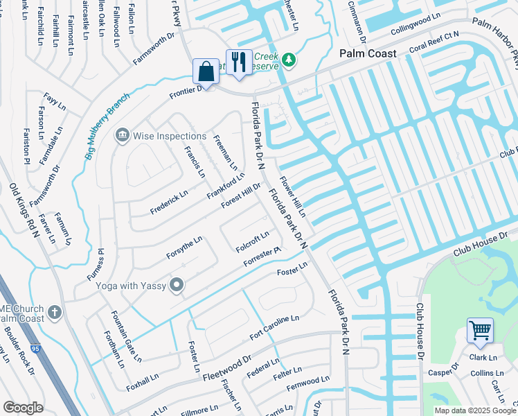 map of restaurants, bars, coffee shops, grocery stores, and more near 1-9 Fordney Place in Palm Coast