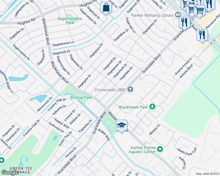 map of restaurants, bars, coffee shops, grocery stores, and more near 10019 Sagedale Drive in Houston