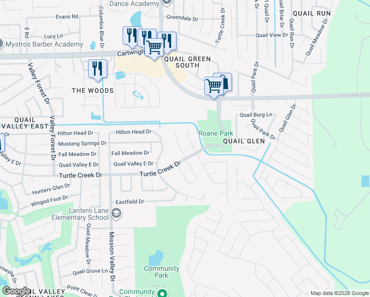 map of restaurants, bars, coffee shops, grocery stores, and more near 3018 Cherry Hills Drive in Missouri City