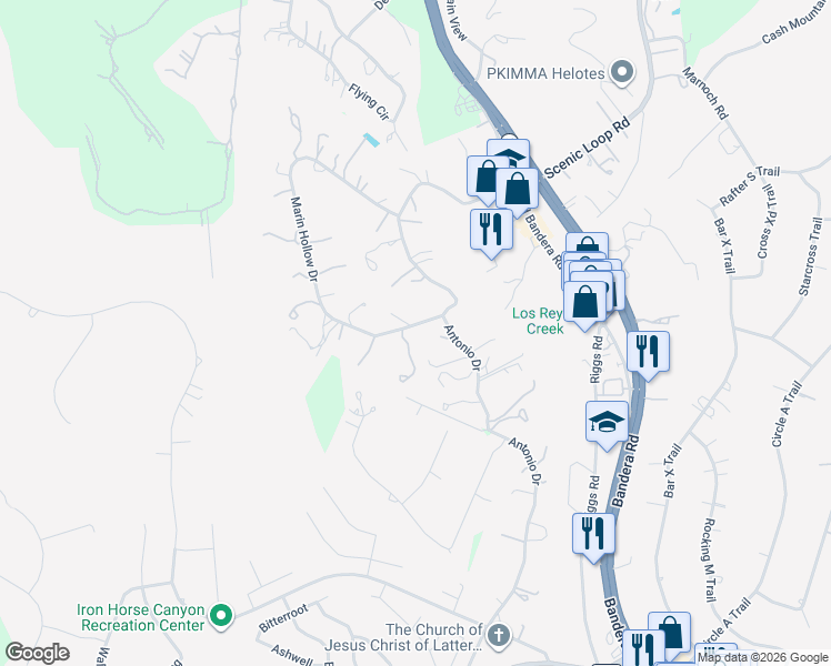 map of restaurants, bars, coffee shops, grocery stores, and more near 14243 Marin Hollow Drive in Helotes