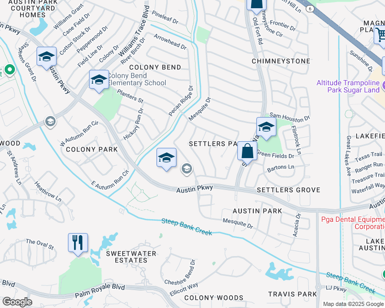 map of restaurants, bars, coffee shops, grocery stores, and more near 3222 Kempwood Drive in Sugar Land