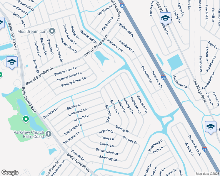 map of restaurants, bars, coffee shops, grocery stores, and more near 4 Ballard Lane in Palm Coast