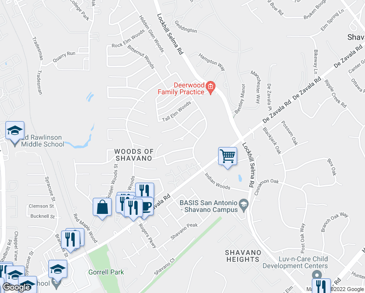 map of restaurants, bars, coffee shops, grocery stores, and more near 4307 Shavano Woods St in San Antonio