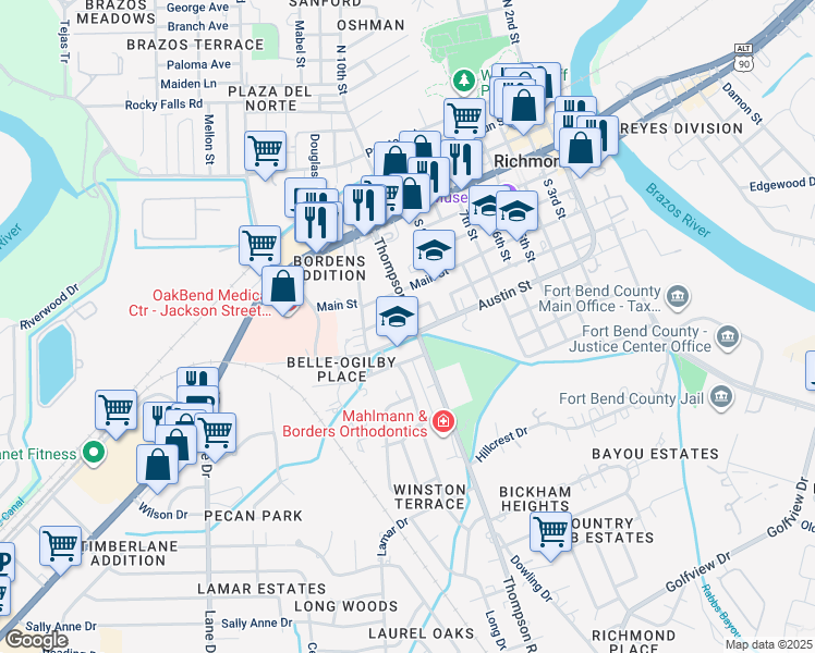 map of restaurants, bars, coffee shops, grocery stores, and more near 610 South 11th Street in Richmond
