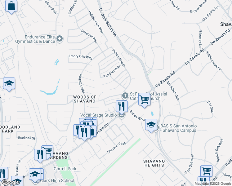 map of restaurants, bars, coffee shops, grocery stores, and more near 4306 Fig Tree Woods in San Antonio