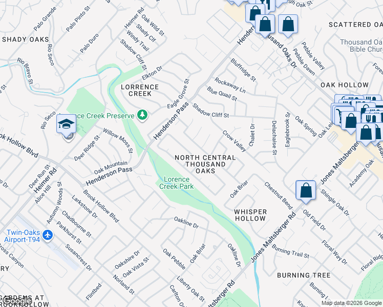 map of restaurants, bars, coffee shops, grocery stores, and more near 2415 Moss Terrace in San Antonio