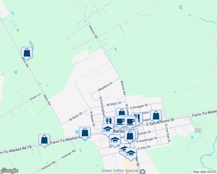 map of restaurants, bars, coffee shops, grocery stores, and more near 217 Meadow Drive in Marion