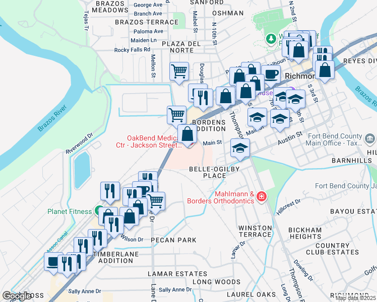 map of restaurants, bars, coffee shops, grocery stores, and more near 1705 Jackson Street in Richmond