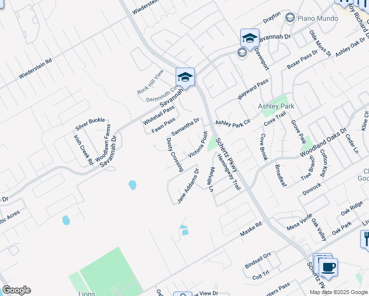 map of restaurants, bars, coffee shops, grocery stores, and more near 3221 Prichard Place in Schertz