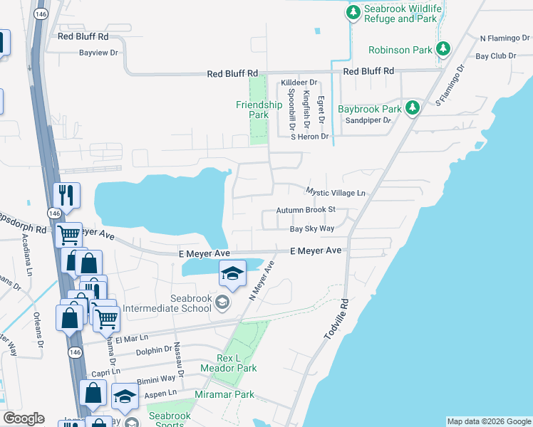 map of restaurants, bars, coffee shops, grocery stores, and more near 820 Dawn Ridge Way in Seabrook