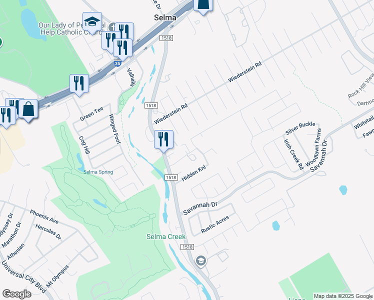 map of restaurants, bars, coffee shops, grocery stores, and more near 9467 Selma Parkway in Selma
