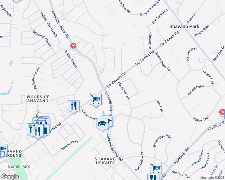 map of restaurants, bars, coffee shops, grocery stores, and more near 4096 De Zavala Road in San Antonio