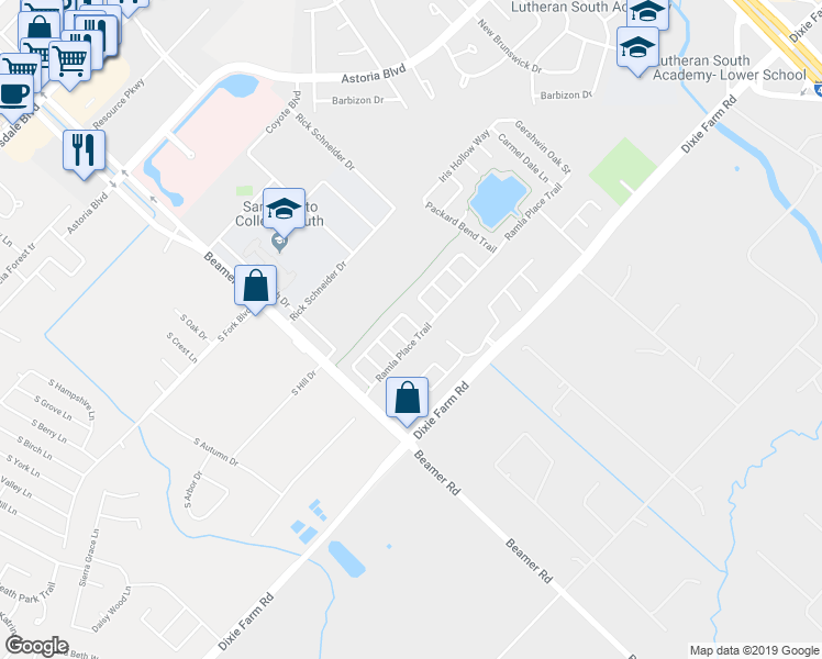 map of restaurants, bars, coffee shops, grocery stores, and more near 12434 Lark Fair Lane in Houston