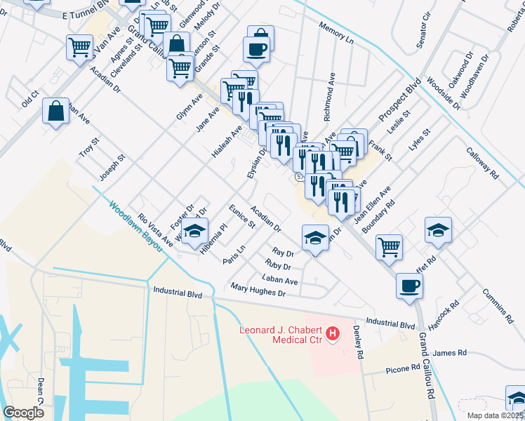map of restaurants, bars, coffee shops, grocery stores, and more near 1809-1899 Acadian Dr in Houma
