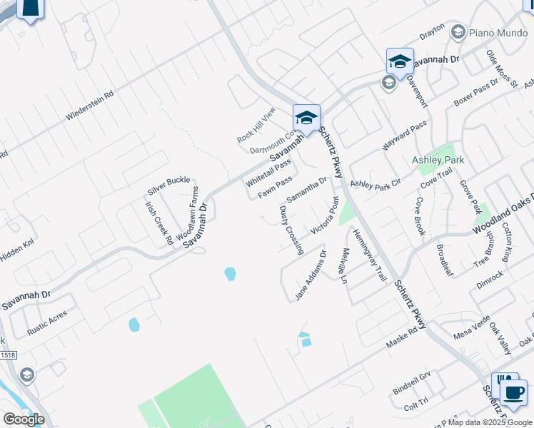 map of restaurants, bars, coffee shops, grocery stores, and more near 103 Newrock Creek in Schertz