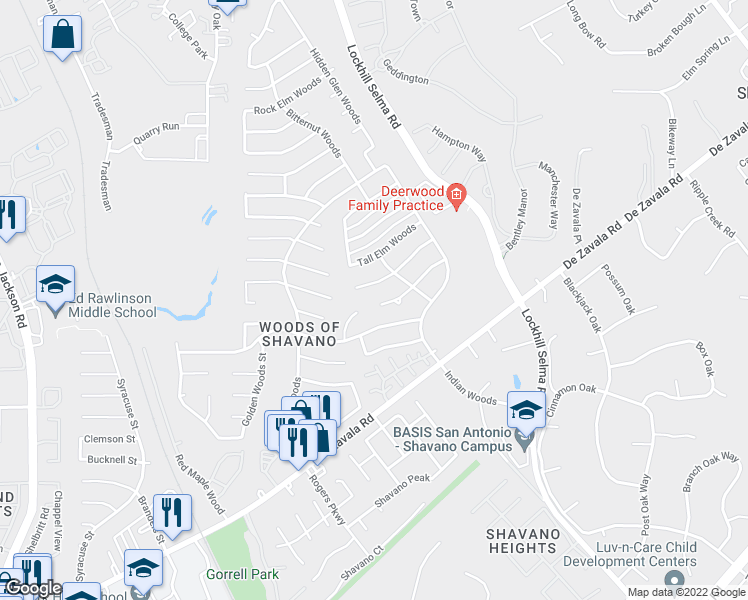 map of restaurants, bars, coffee shops, grocery stores, and more near 4327 Fig Tree Woods in San Antonio