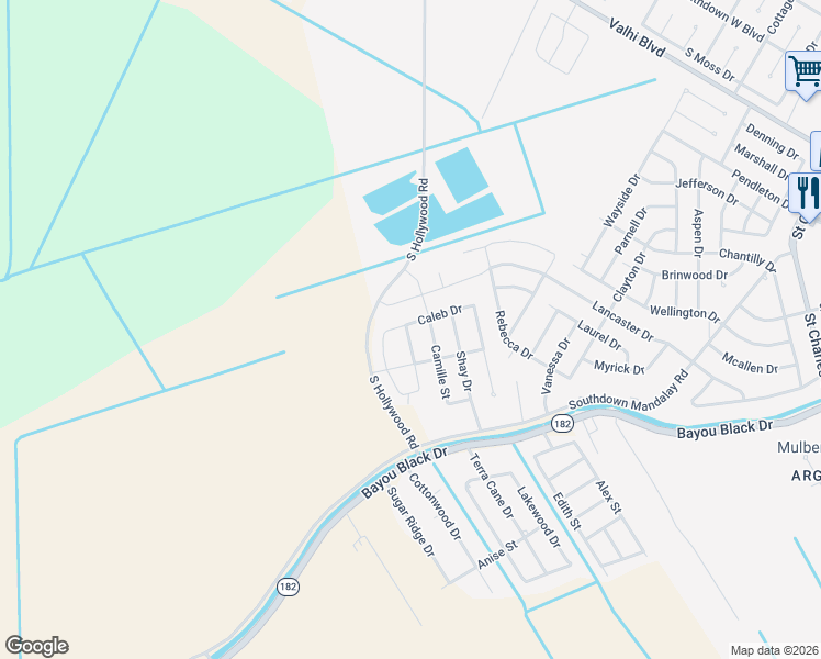 map of restaurants, bars, coffee shops, grocery stores, and more near 232 Viola Street in Houma