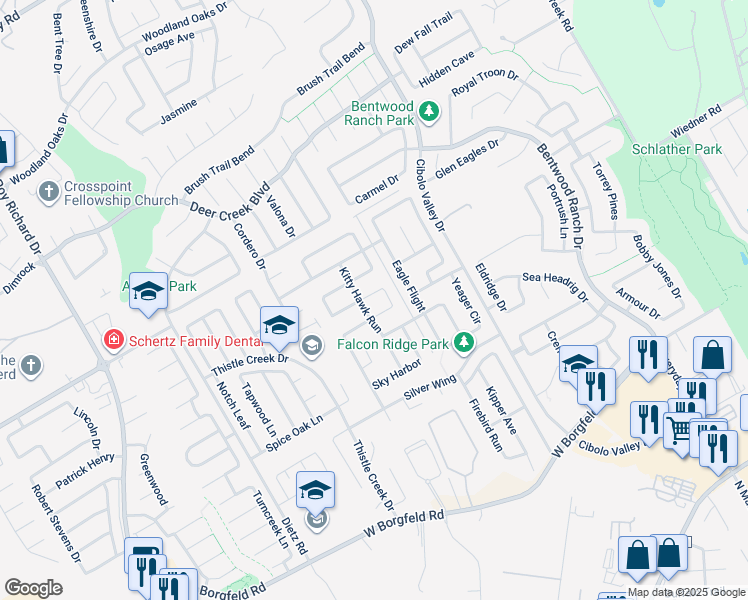 map of restaurants, bars, coffee shops, grocery stores, and more near 137 Pilot Point in Cibolo