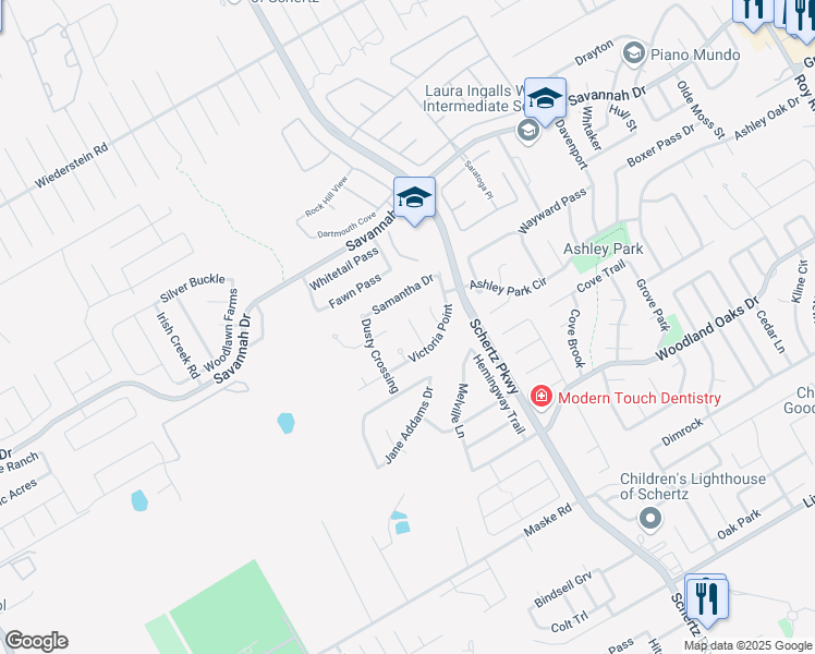 map of restaurants, bars, coffee shops, grocery stores, and more near 3221 Prichard Place in Schertz