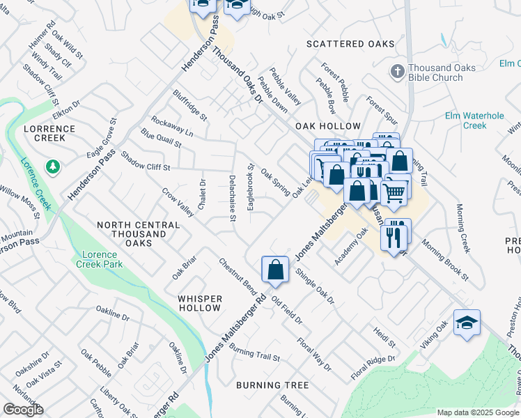 map of restaurants, bars, coffee shops, grocery stores, and more near 2711 Woodley Street in San Antonio