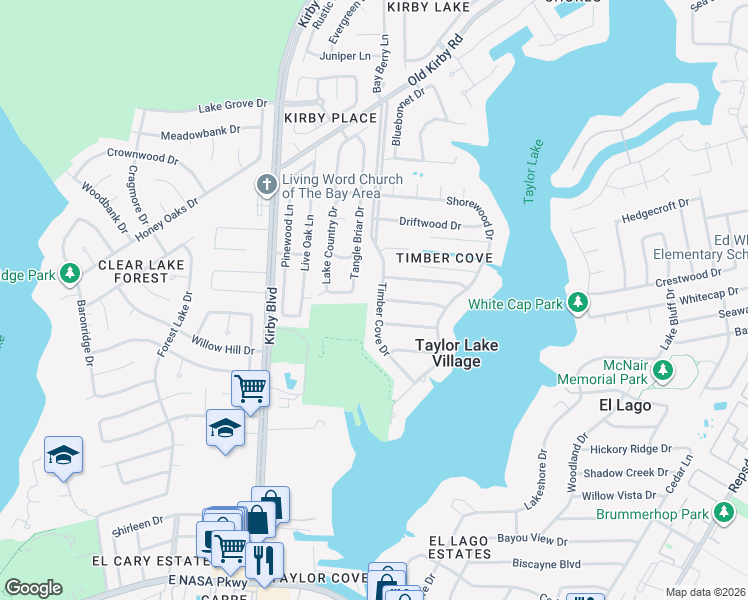 map of restaurants, bars, coffee shops, grocery stores, and more near 839 Timber Cove Drive in Seabrook