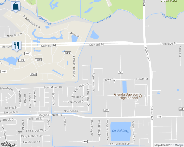 map of restaurants, bars, coffee shops, grocery stores, and more near 820 Portsmouth Drive in Pearland