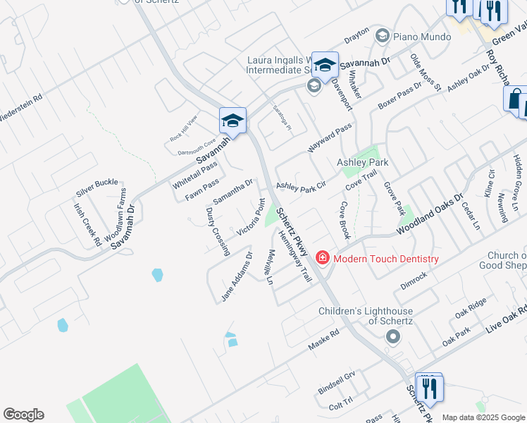 map of restaurants, bars, coffee shops, grocery stores, and more near 264 Victoria Point in Schertz