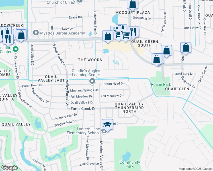 map of restaurants, bars, coffee shops, grocery stores, and more near 1919 Hilton Head Drive in Missouri City