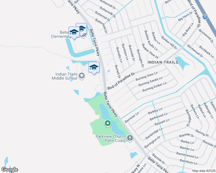 map of restaurants, bars, coffee shops, grocery stores, and more near 1 Bird of Paradise Drive in Palm Coast