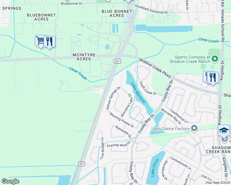 map of restaurants, bars, coffee shops, grocery stores, and more near 1927 Lily Canyon Lane in Pearland