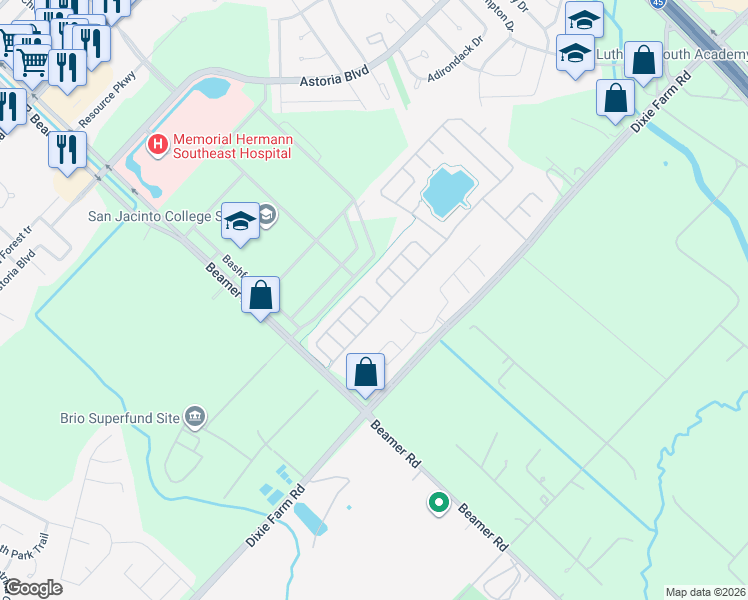 map of restaurants, bars, coffee shops, grocery stores, and more near 12434 Lark Fair Lane in Houston