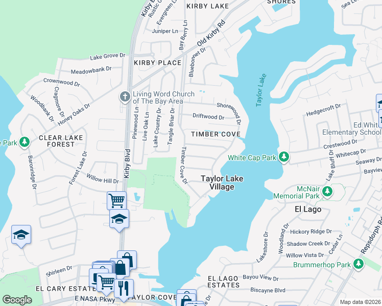 map of restaurants, bars, coffee shops, grocery stores, and more near 839 Timber Cove Drive in Seabrook