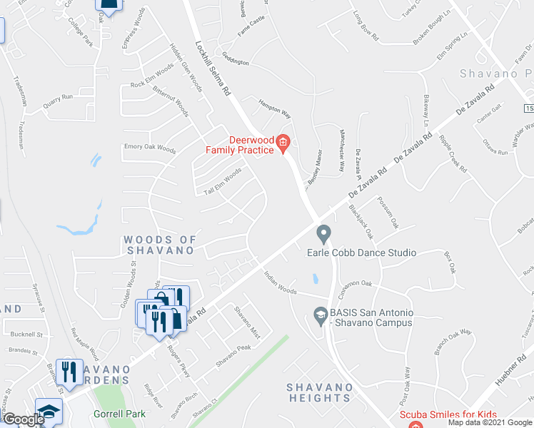 map of restaurants, bars, coffee shops, grocery stores, and more near 14304 Indian Woods in San Antonio