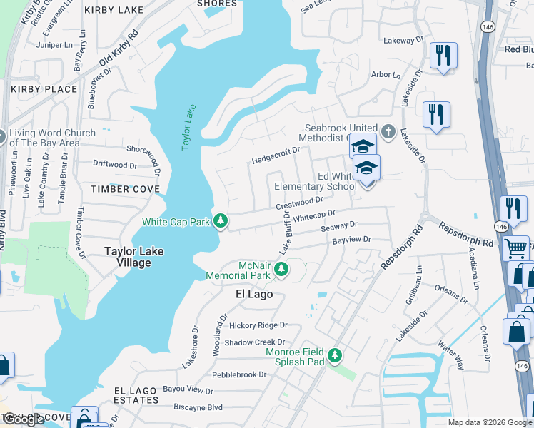 map of restaurants, bars, coffee shops, grocery stores, and more near 1514 Lake Bank Court in El Lago