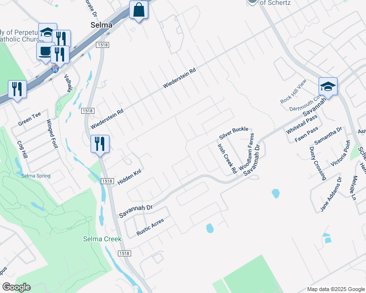 map of restaurants, bars, coffee shops, grocery stores, and more near 3632 Lazy Diamond in Selma