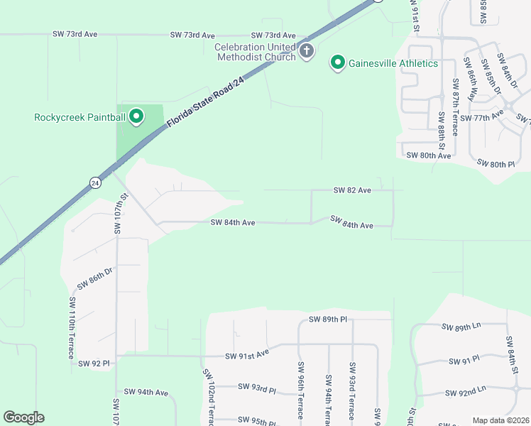 map of restaurants, bars, coffee shops, grocery stores, and more near 9812 Southwest 84th Avenue in Gainesville