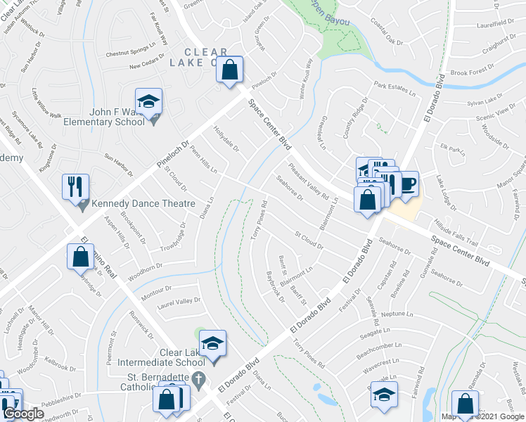 map of restaurants, bars, coffee shops, grocery stores, and more near St Cloud Dr in Houston