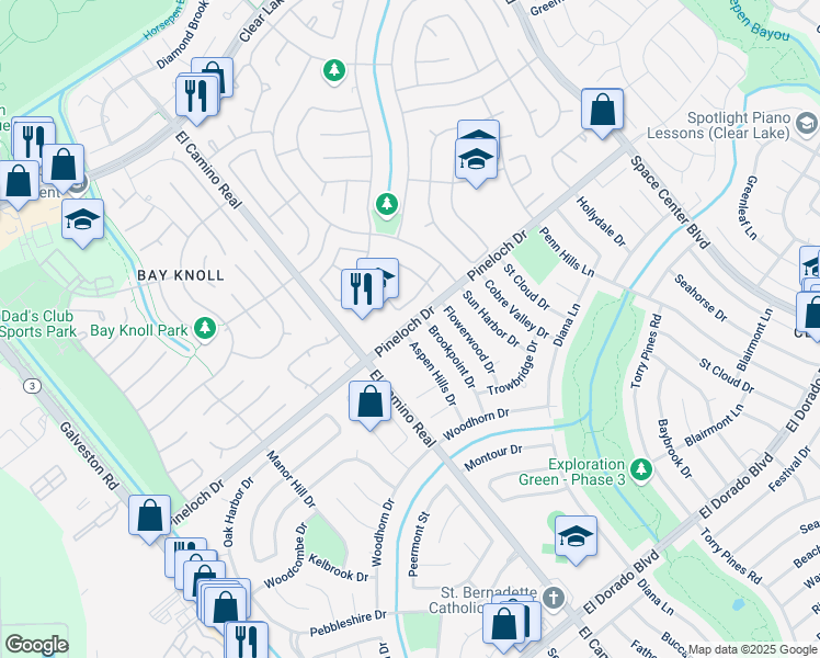 map of restaurants, bars, coffee shops, grocery stores, and more near 1022 Pineloch Drive in Houston