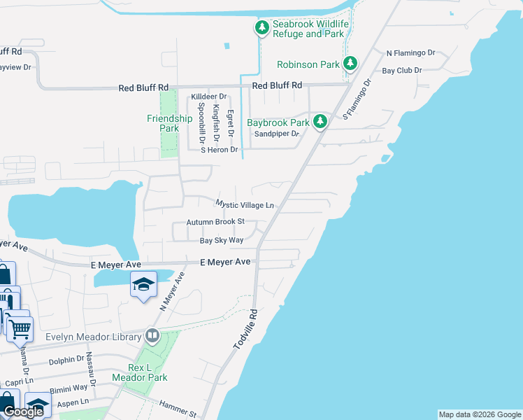 map of restaurants, bars, coffee shops, grocery stores, and more near 917 Autumn Brook Street in Seabrook