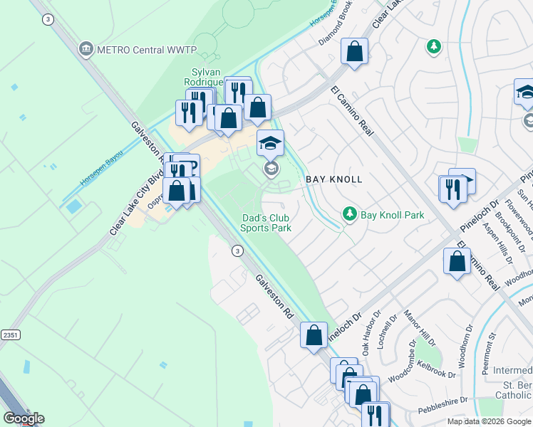 map of restaurants, bars, coffee shops, grocery stores, and more near 803 Colony Glen Court in Houston
