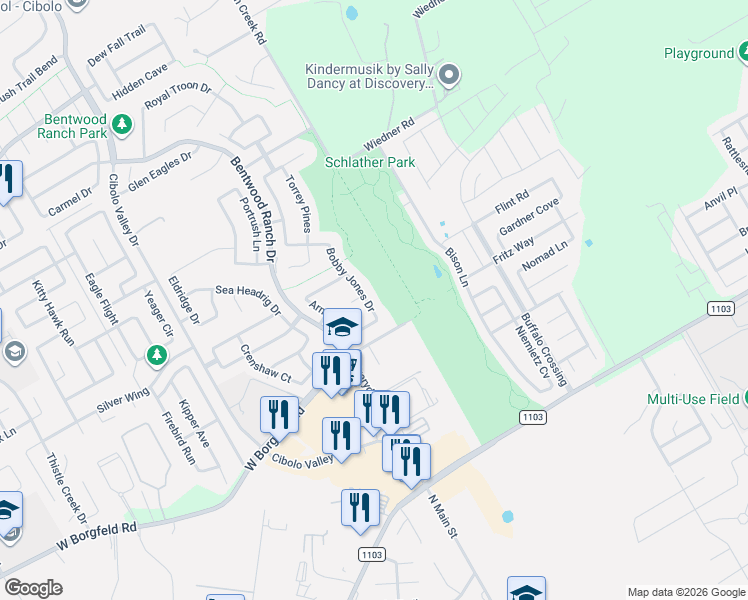 map of restaurants, bars, coffee shops, grocery stores, and more near 922 Bobby Jones Drive in Cibolo