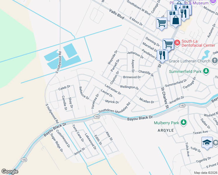 map of restaurants, bars, coffee shops, grocery stores, and more near 299 Lancaster Dr in Houma