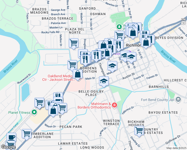 map of restaurants, bars, coffee shops, grocery stores, and more near 411 South Union Street in Richmond
